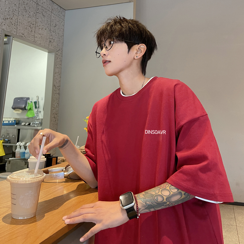 热卖款2025夏装简约小字母大码圆领短袖T恤A025-T7187-P25控38，男装T恤，电商A025