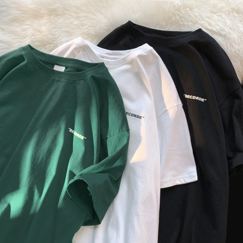 2026夏新款简约小字母宽松圆领短袖T恤平铺A025-T7379-P25控38，男装T恤，电商A025