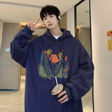 W585A-P55控78加绒652025秋装小众花印花oversize连帽卫衣，男装卫衣，电商A025
