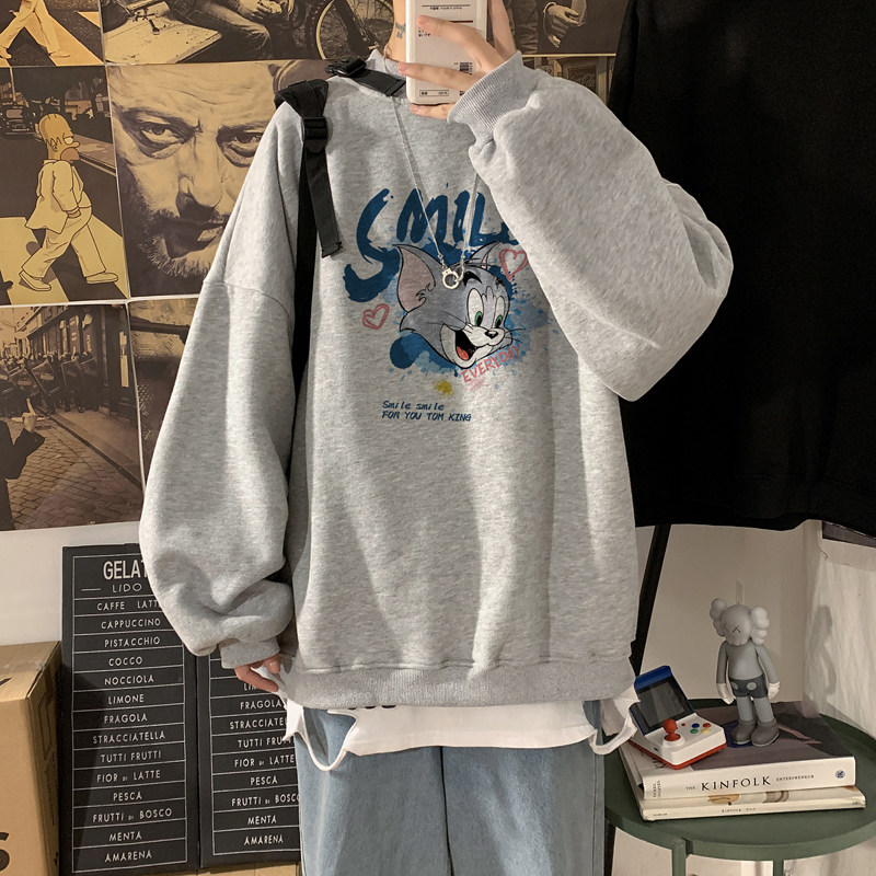 2026冬卡通猫鼠宽松半高领加绒大码卫衣情侣A025-W966-P50控68,男装卫衣,电商A025