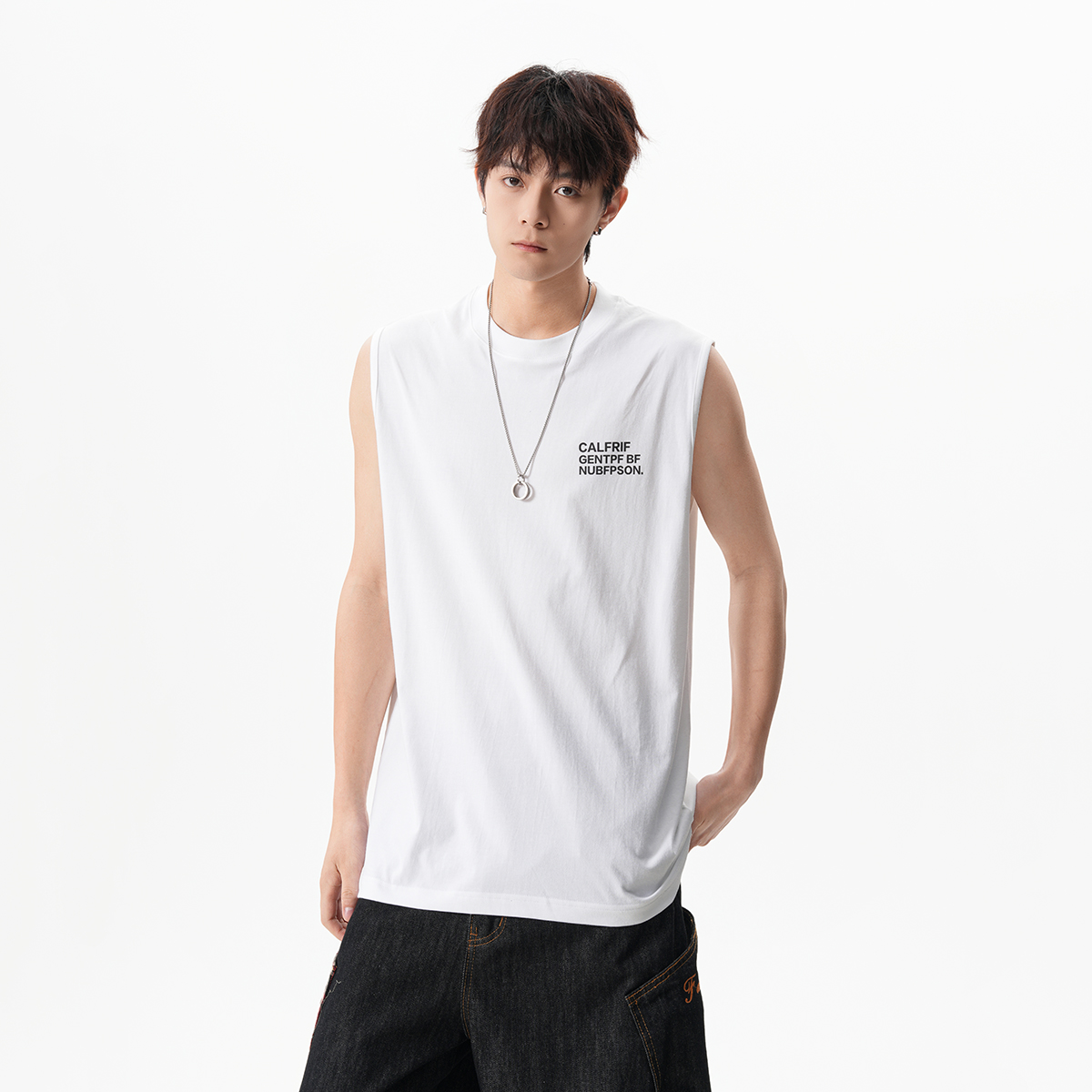 2025夏装小字母运动背心休闲无袖t恤坎肩背心A025-B356-P25控38，男装背心/马甲，电商A025