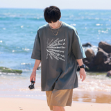 2025夏装美式潮牌重磅字母圆领短袖T恤纯棉A025-T7578-P25控38，男装T恤，电商A025