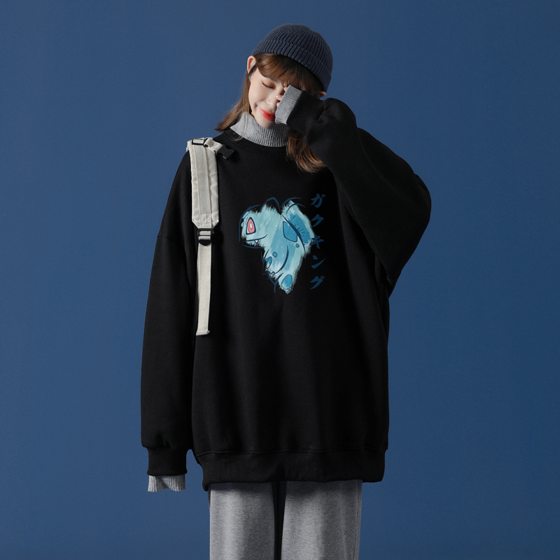 2020 winter cartoon printing ins Plush collar sweater couple neutral style