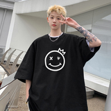 @2025夏装新款个性笑脸印花宽松圆领短袖T恤A025-T7561-P25控38，男装T恤，电商A025