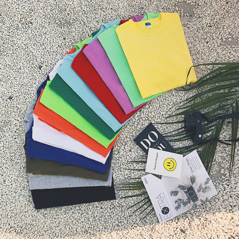 平铺图文艺风简约素色短袖T恤纯色打底衫teeA025-T33-P12，男装T恤，电商A025