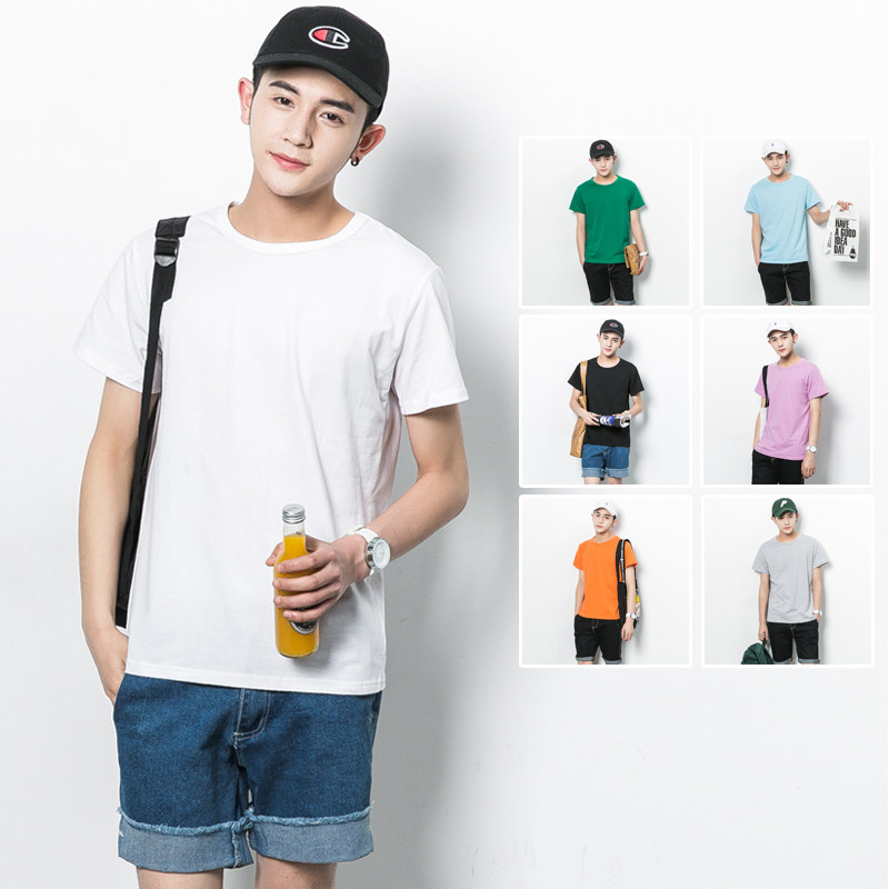 热卖白底风格纯色简约圆领体恤打底衫短袖T恤潮tA025-T33-P12，男装T恤，电商A025