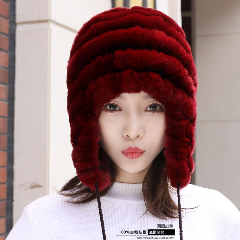 加厚保暖护耳帽子冬天獭兔毛皮草