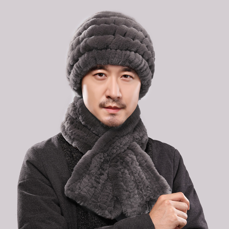 獭兔毛皮草帽子围巾男士冬天冬季保暖加厚老人父亲中老年人爸爸帽