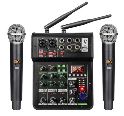 Outdoor Small 4-Channel Mixer with Battery, Amplifier, Microphone, Home Live Streaming, Karaoke, Usb, Bluetooth Monitoring