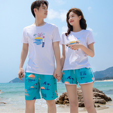 沙滩情侣装夏套装 海边度假蜜月旅游婚纱照宽松大码短裤男女短T潮