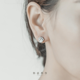 弥音原作 猫爪母贝耳钉s925纯银喵星人耳钉个性小众精致耳饰女生