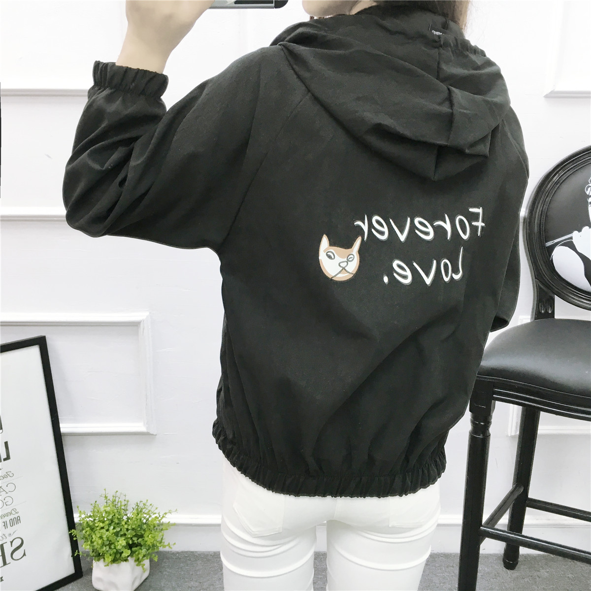 Harajuku style autumn new Korean version smiling face paster thin Baseball Jacket college style jacket women's jacket