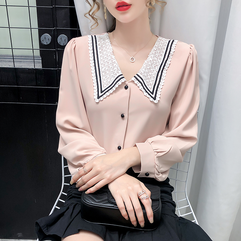 Design sense careful machine front and rear baby collar long sleeve shirt female 2021 new autumn white shirt loose top