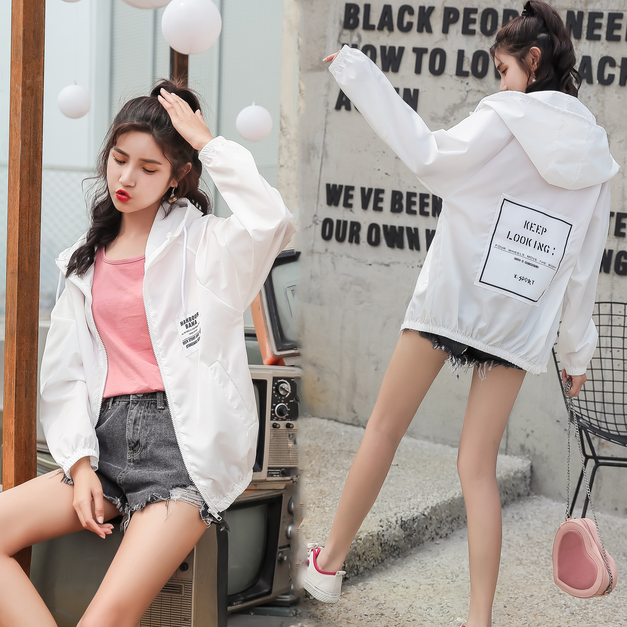 2021 sunscreen summer Korean new student hooded versatile women's loose long sleeve cardigan air conditioning Shirt Short Coat