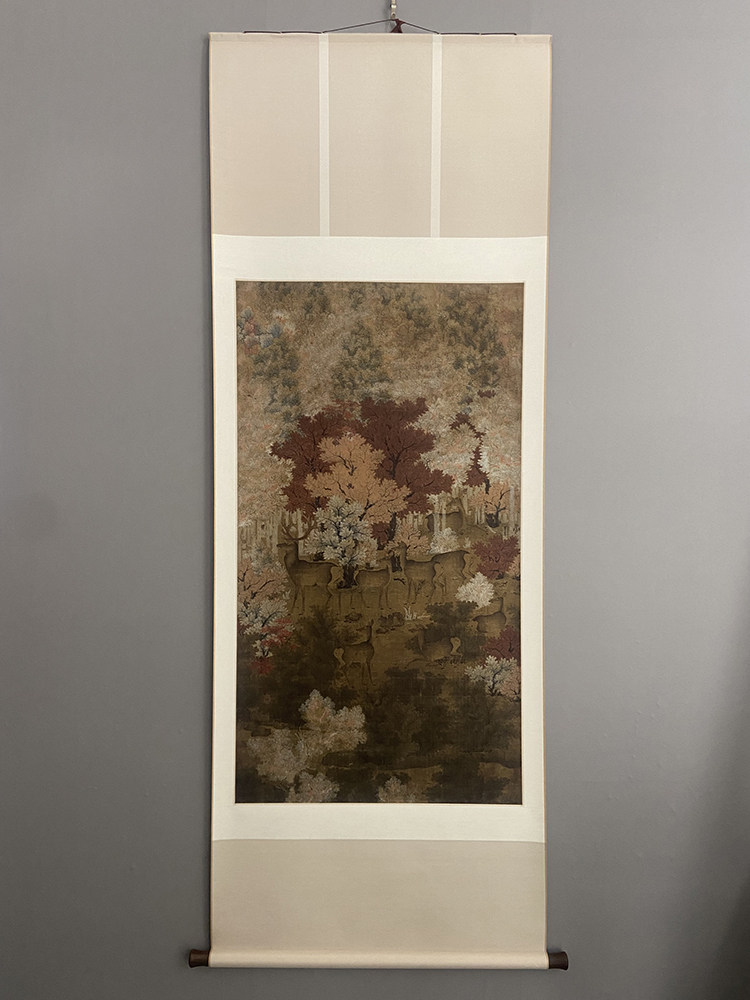 丹枫呦鹿图 台北故宫原作扫描复制临摹学习客厅装饰挂轴画