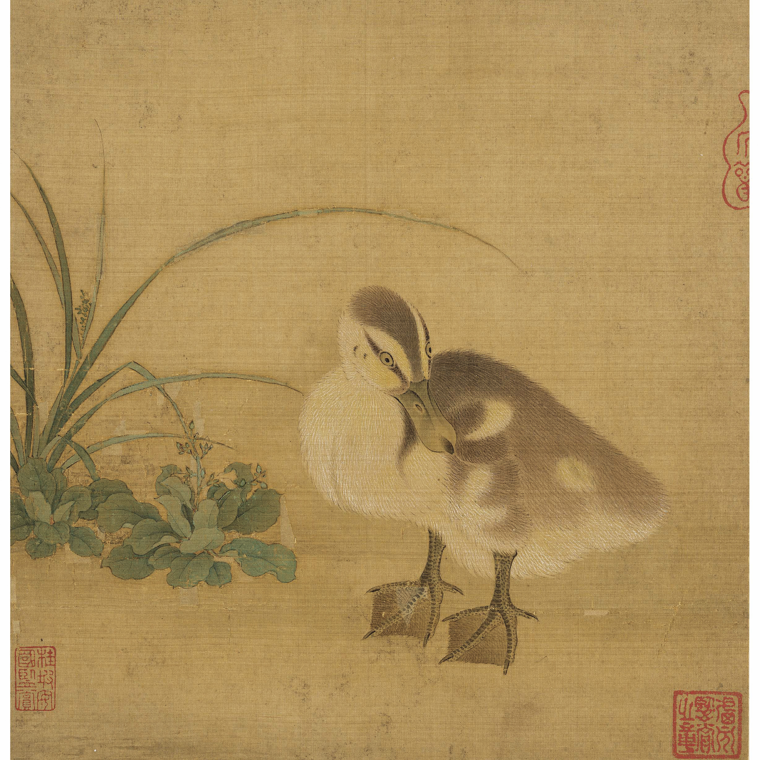 宋佚名乳鸭图28x28cm  经典书画宋代动物儿童房装饰画复古画心图片