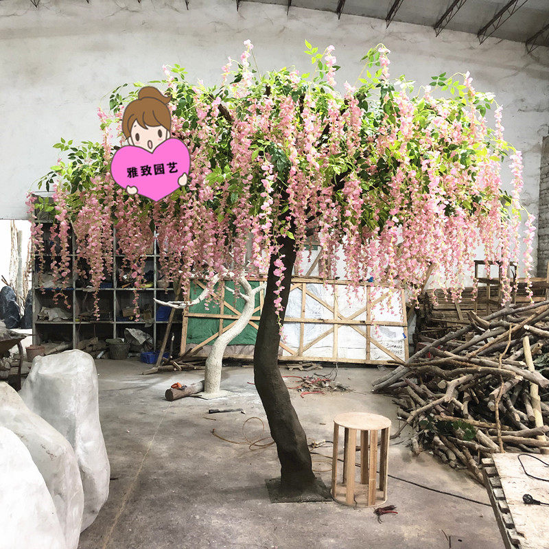 室内造景仿真紫藤花树豆花树许愿树防真树婚礼展厅装饰樱花树定制