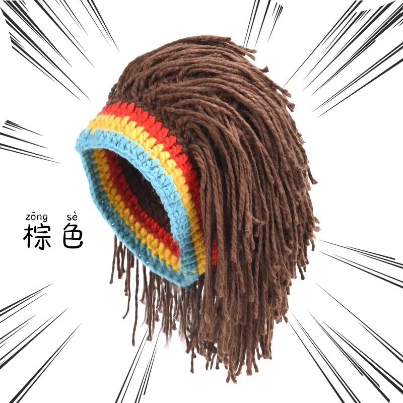 假发帽子搞怪创意毛线帽雷鬼脏辫嘻哈个性爆炸头套网红针织假发套