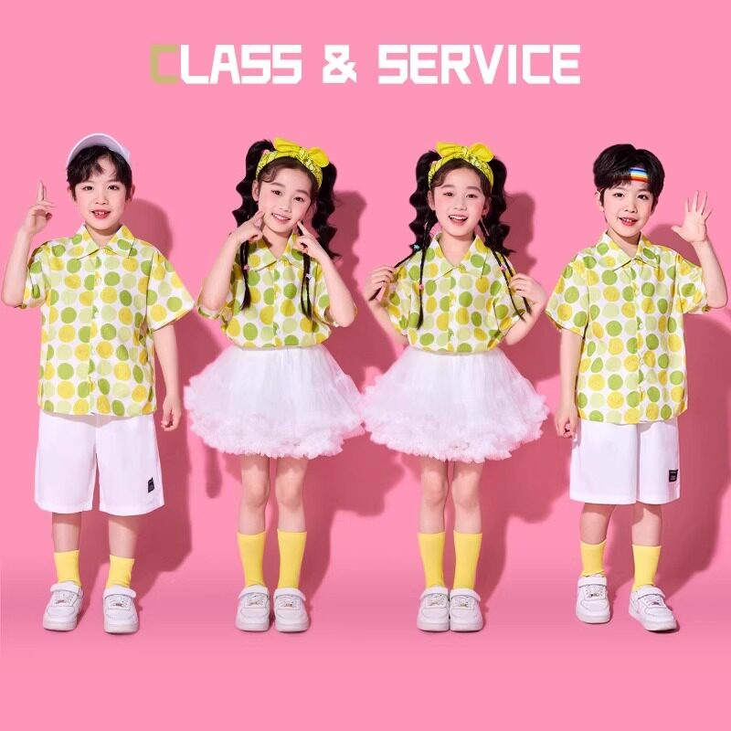 六一儿童啦啦队合唱演出服幼儿园港风背带裤夏班服蓬蓬裙表演服装