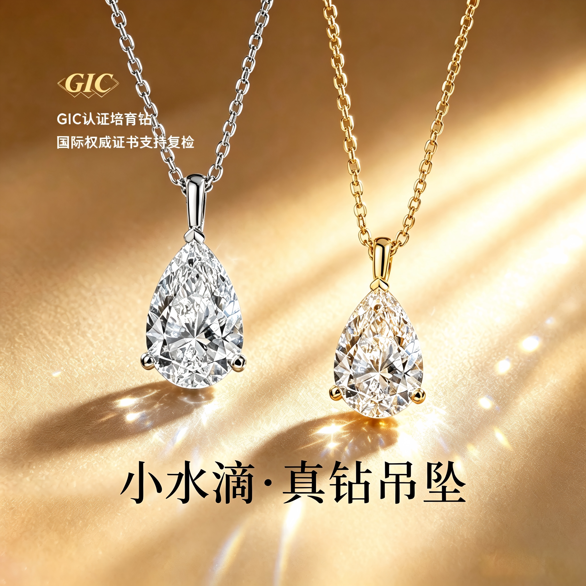 永传承小水滴培育钻吊坠铂金项链