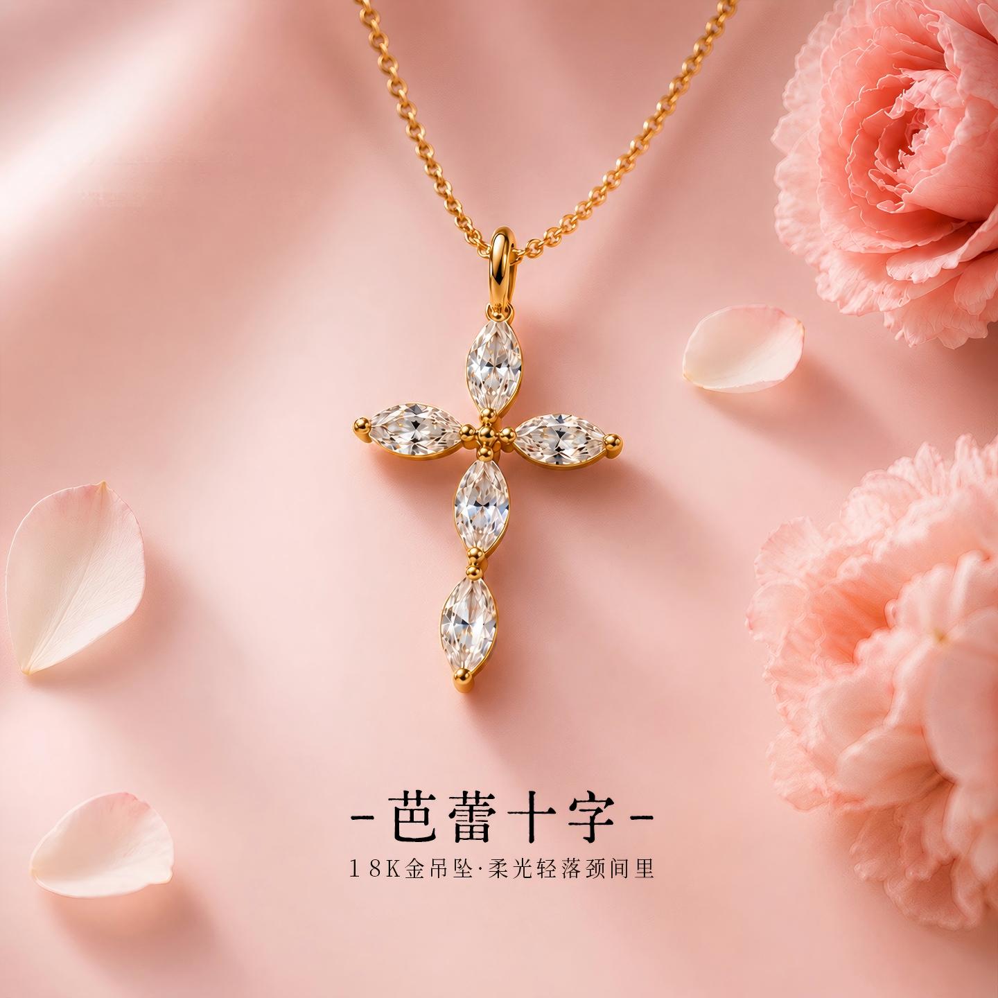 永传承18K金芭蕾十字钻石吊坠qix