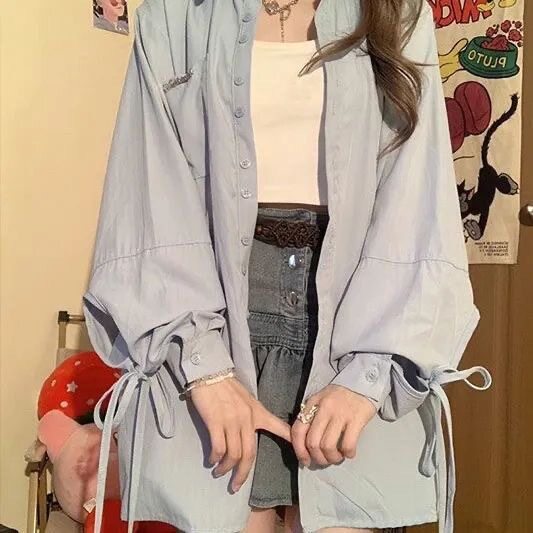 2026新款长袖衬衫女春夏秋开衫中长款POLO领女衬衫外套上衣新品