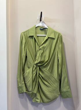 恩裳COVER 春秋款时尚腰节扭结设计下摆开叉冰丝衬衫