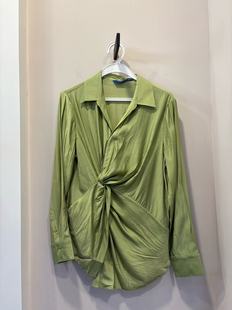 恩裳COVER 春秋款时尚腰节扭结设计下摆开叉冰丝衬衫