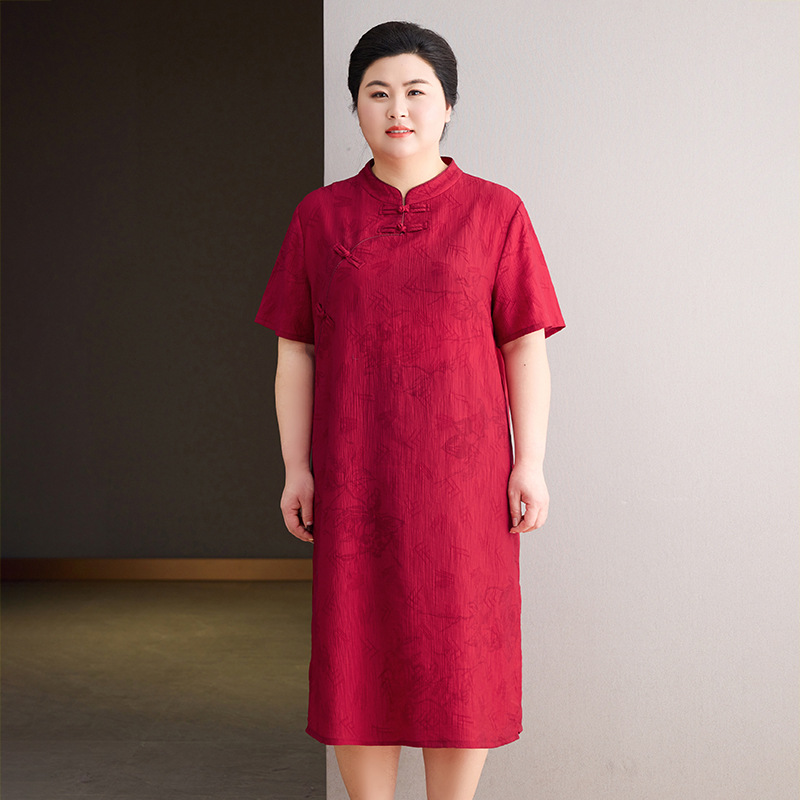 胖妈妈200斤夏装高贵裙子加肥加大码中老年结婚喜庆连衣裙喜婆婆