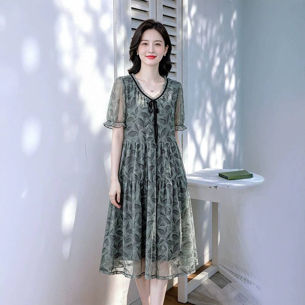 特大码女装夏装短袖连衣裙洋气