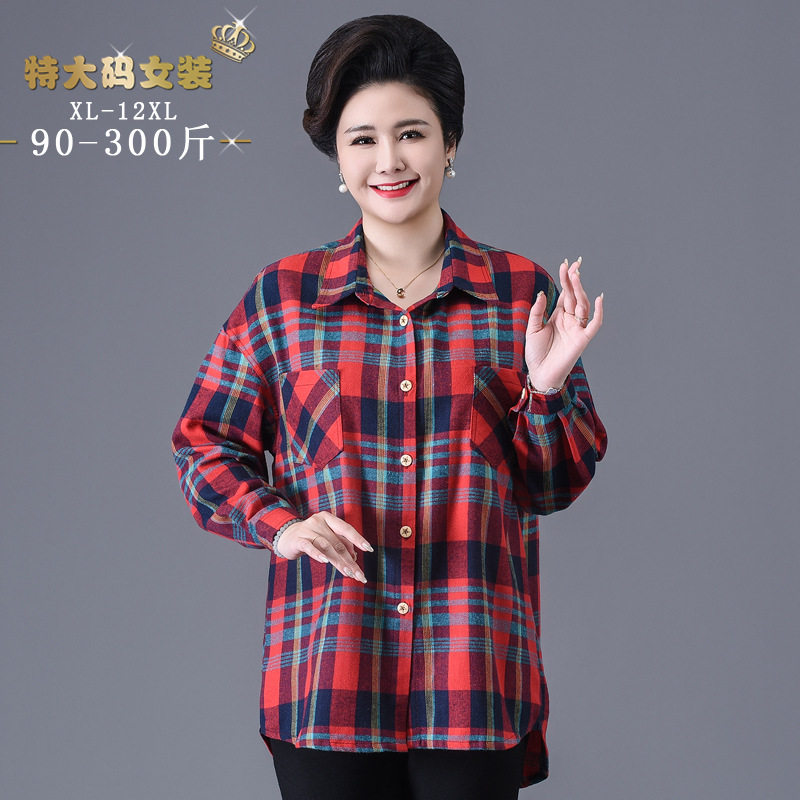 中老年女装格子衬衫妈妈装春秋