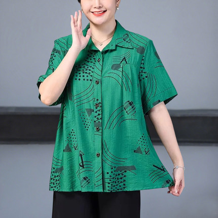 加肥加大中老年女装衬衫200斤胖妈妈短袖宽松奶奶T恤夏装洋气上衣
