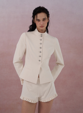 ELIATELIER 25FW 小立领收腰花边夹克外套低腰花边短裤套装