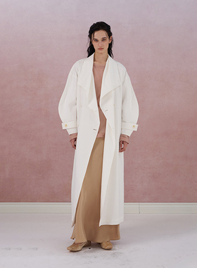 ELIATELIER 25FW 大翻领双排扣乳白色中长款茧型袖落肩廓形大衣