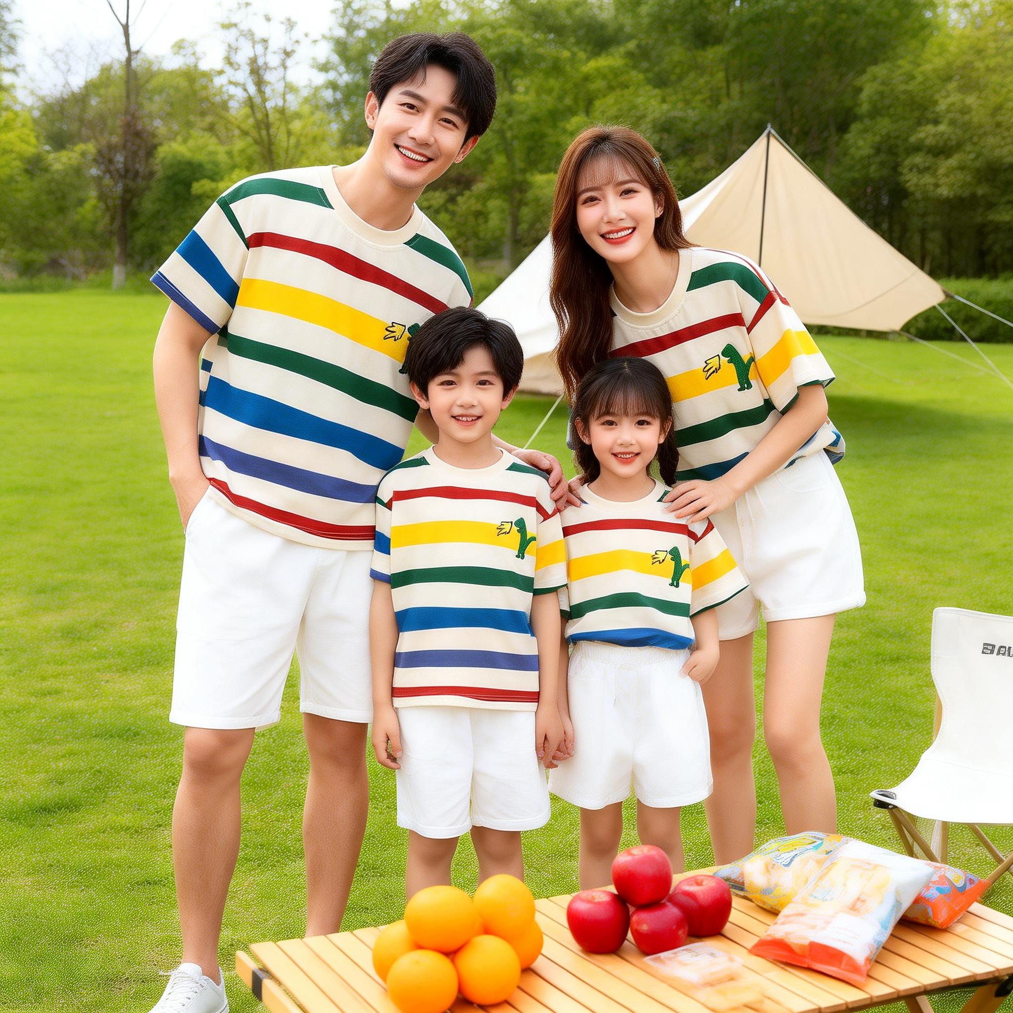 多巴胺亲子装一家三口高级感夏季2026新款母子母女四口短袖T恤潮