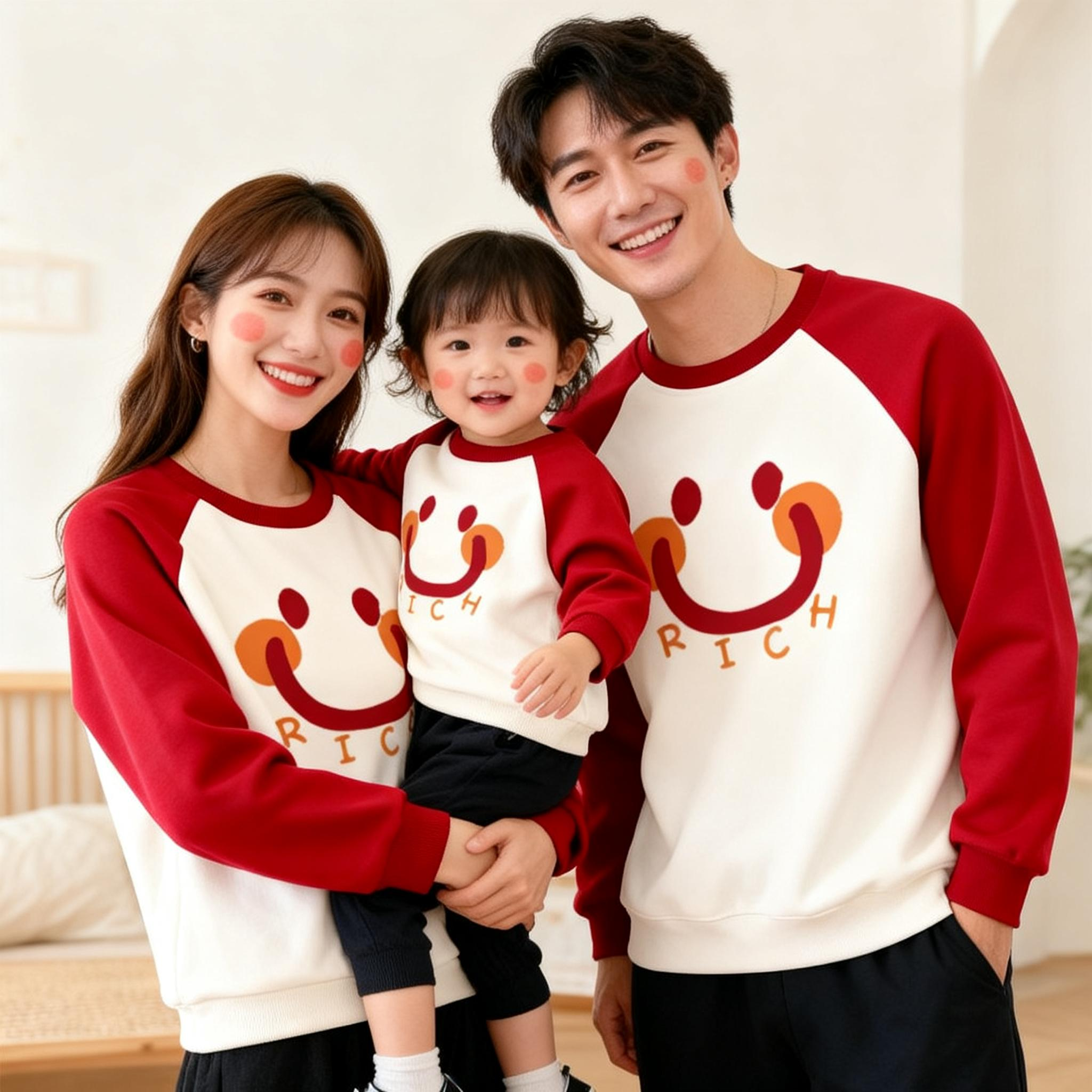 全家福亲子装加绒卫衣秋冬季一家三口母子母女班服幼儿园运动会