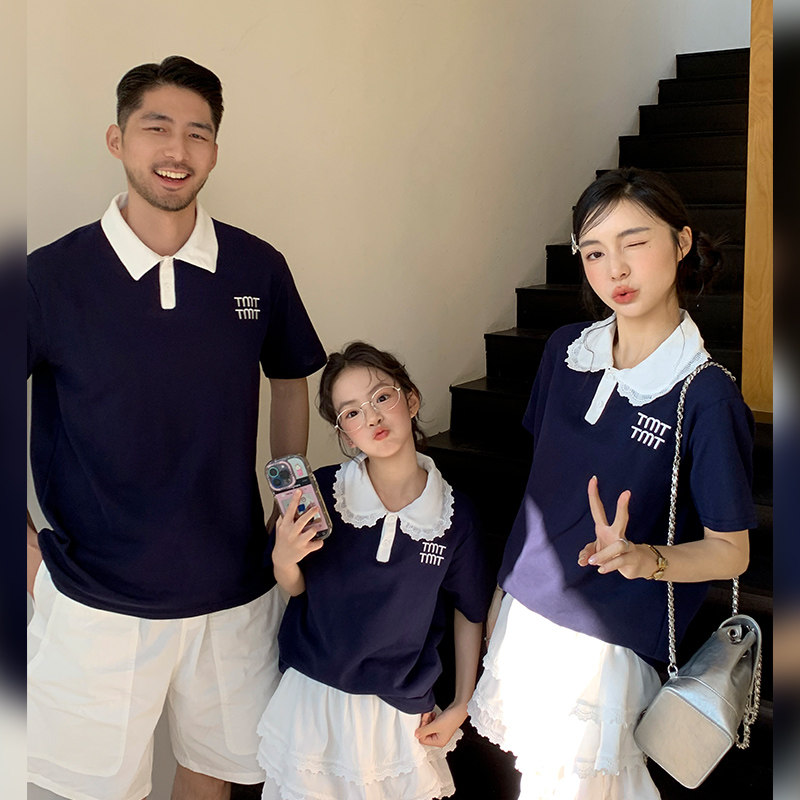 学院风母女炸街高端亲子装一家四口夏季2026新款母子短袖Polo衫潮