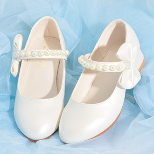 白色皮鞋女童公主鞋软底小白鞋儿童学生舞台演出中大童礼服高跟鞋