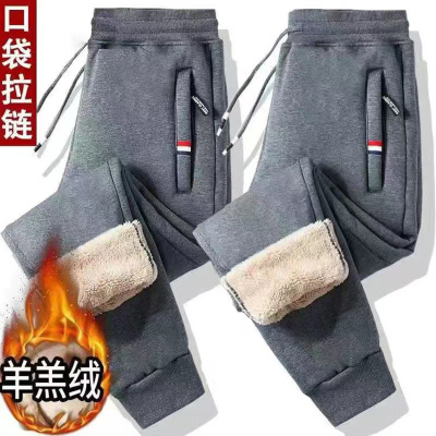 冬季羊羔绒长裤子休闲长裤男加绒加厚卫裤男束脚工装运动裤男潮