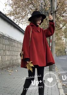 欧货站2025秋冬新时尚宽松翻领长袖百分百双面羊绒斗篷毛呢大衣女