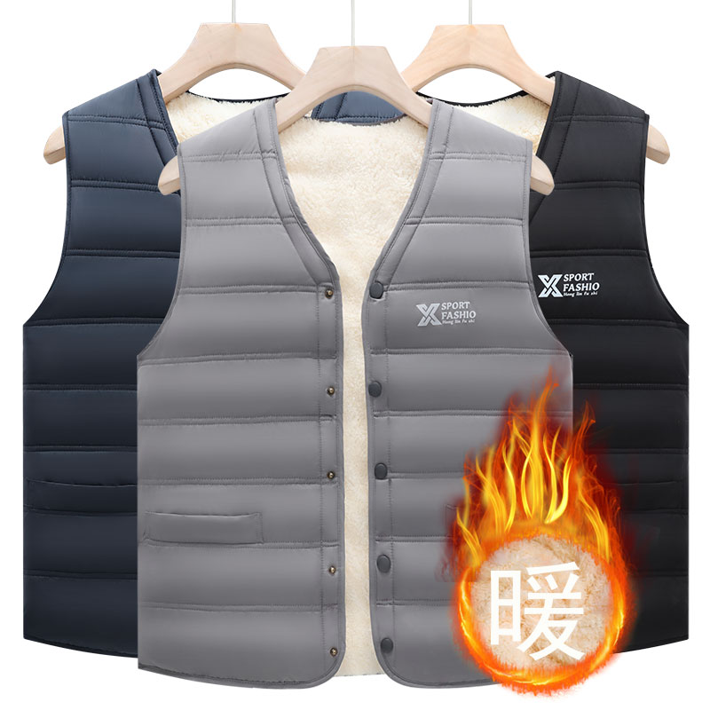 冬季男士马甲羊羔绒老年人棉马甲加厚老人马甲宽松大码舒适加绒