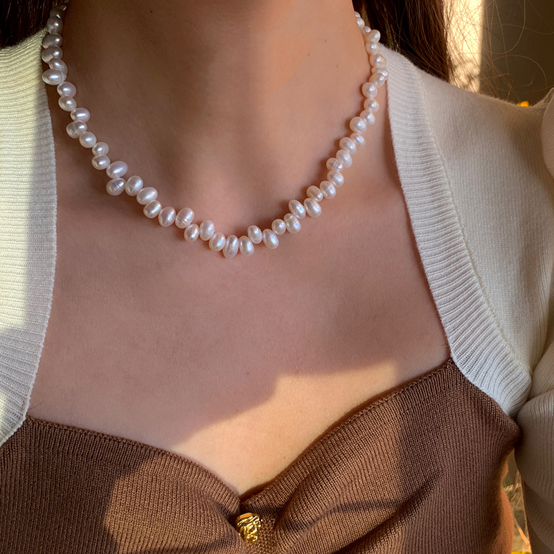 为晚s925纯银巴洛克珍珠项链女复古气质法式摩登颈链经典设计时尚