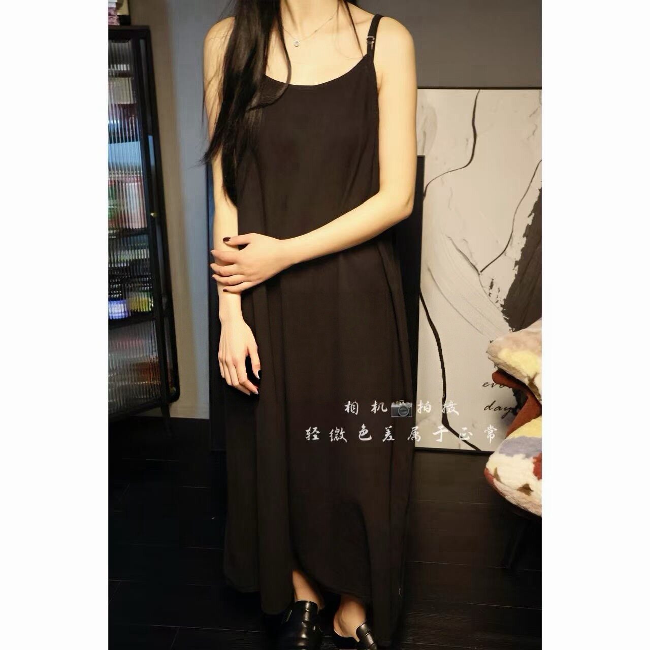 显瘦百搭纯亚麻吊带连衣裙 衣长120胸围130