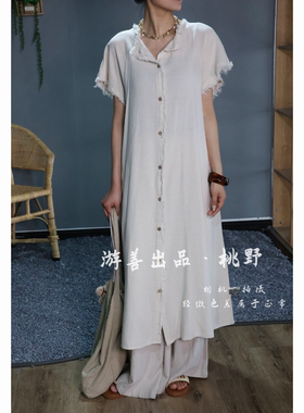 开衫亚麻连衣裙做旧磨毛