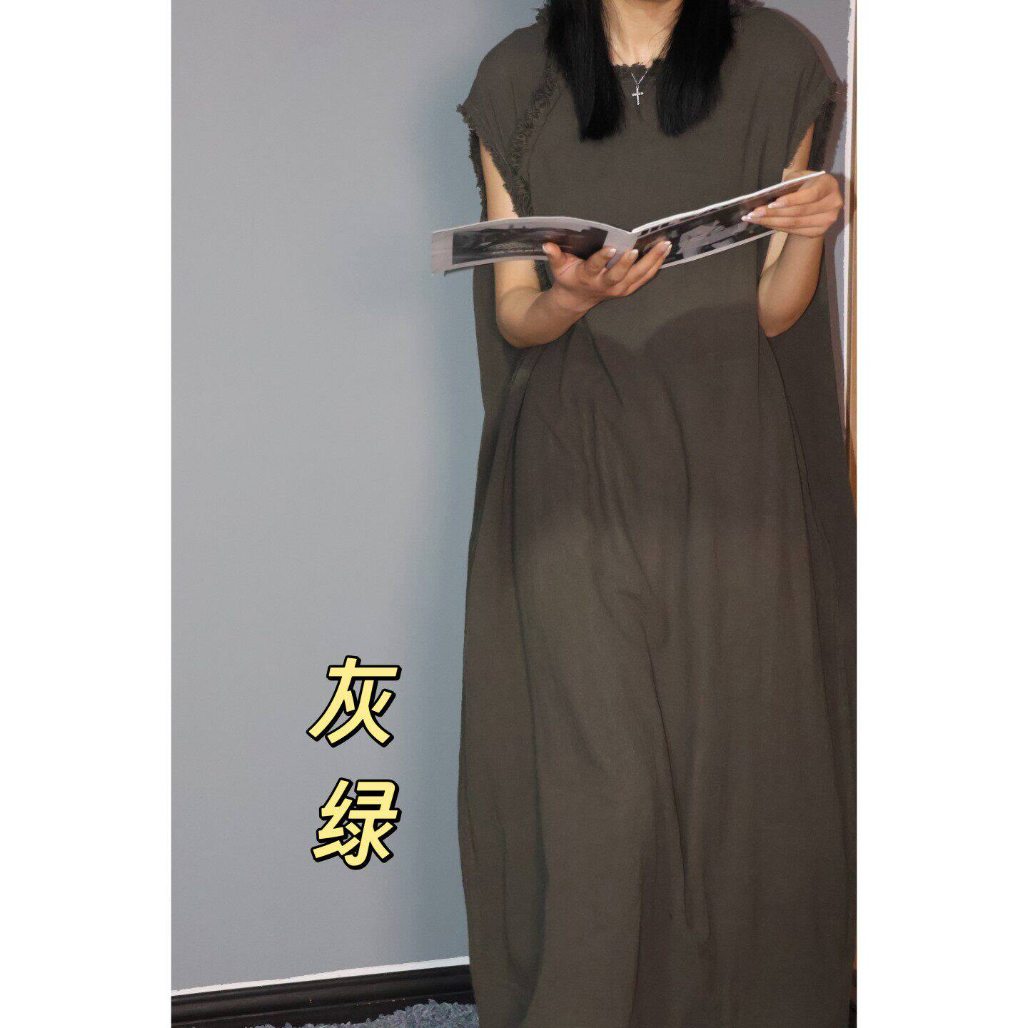 26年夏季新款背心裙原创磨毛做旧亚麻无袖连衣裙sx胸围142衣长128