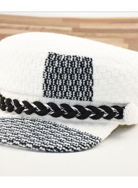 小C家香风平顶 黑白色针织女英伦拼色春秋冬鸭舌帽子工厂