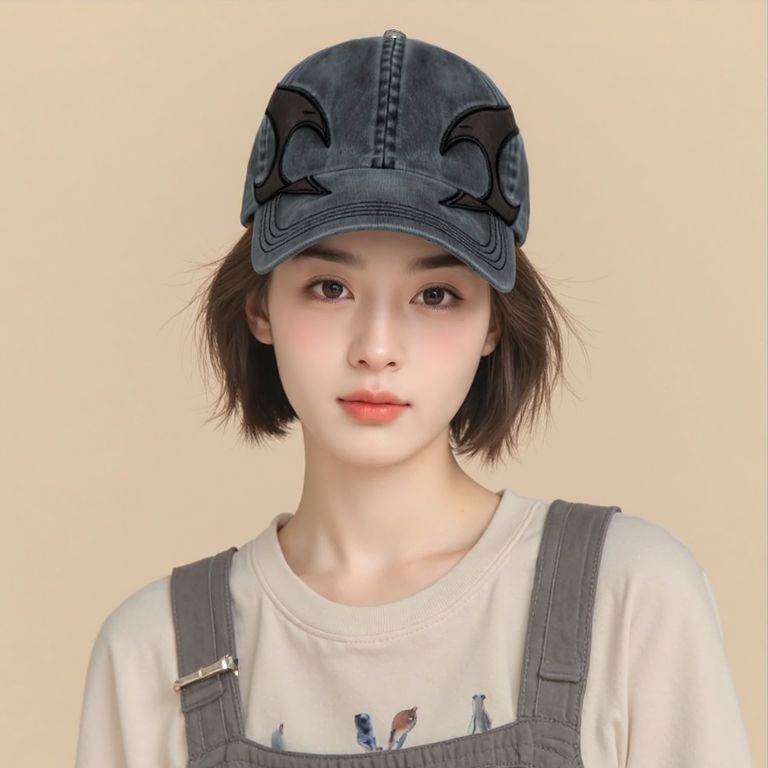 韩国小众设计暗黑火焰水洗做旧牛仔棒球帽潮牌情侣街头刺绣鸭舌帽