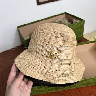 纯手工钩织 凯旋门遮阳帽子女款新款拉菲草帽可折叠渔夫帽潮牌帽