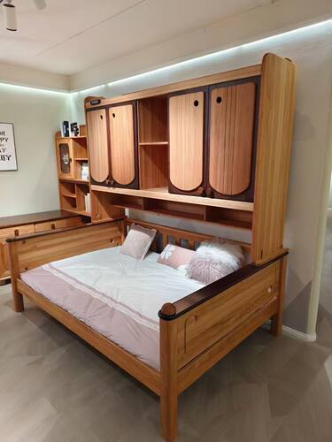 乌金木加红檀木儿童衣柜床顶柜床书柜床床柜一体功能床小户型