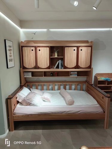 乌金木加红檀木儿童衣柜床顶柜床书柜床床柜一体功能床小户型